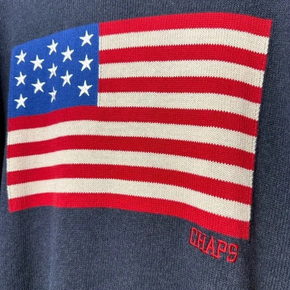 Chaps Men's Preppy Blue Sweater with Flag Design - Picture 4 of 6